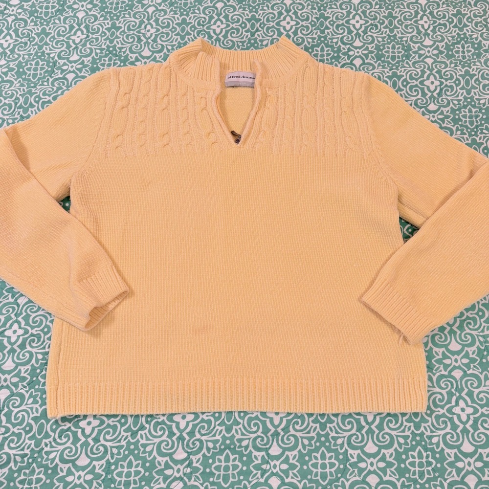 Alfred Dunner Petite Yellow Cable Knit Quarter Zip Mock Neck Sweater P